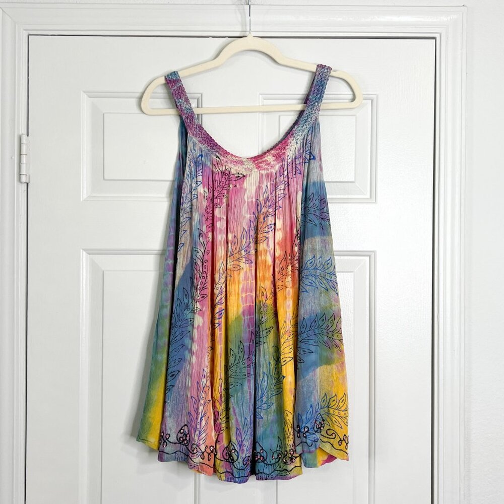 Sakkas Amalia Picot Trim Scoop Neck Tank with Sequins and Embroidery - Fuchsia - Picture 4 of 8